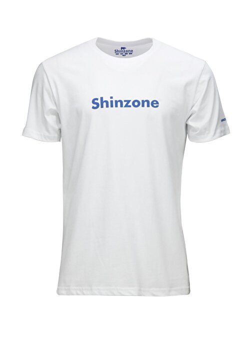Erkek Bisiklet Yaka Standart Fit Shinzone Göğüs Baskılı Beyaz T-Shirt