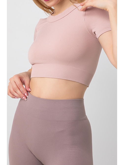 DoReMi Seamless Fitilli Spor Crop Tişört