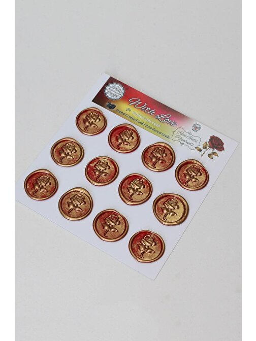 Mühürcüm Red Gold Rosebuds 12 Adet 3D Hazır Kendinden Yapışkanlı Sticker Mühür RM2105