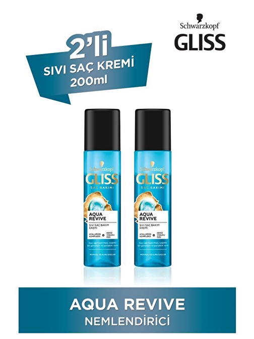 Gliss Aqua Revive Hyaluron ve Deniz Yosunu içeren Nemlendirici Sıvı Saç Kremi 200 ml x 2 Adet