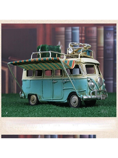 Retro Tarz Metal Tenteli Karavan Minibüs Araba Diecast Süs