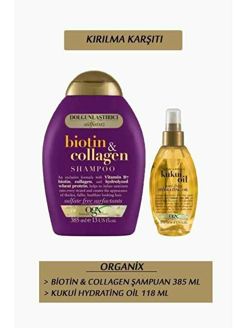 Organix Biotin Collagen Şampuan 385 ml + Hydrating Oil 118 ml