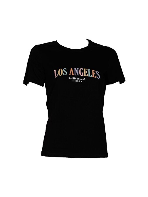 Angeles Baskı Trender Kadın T-Shirt Los SİYAH