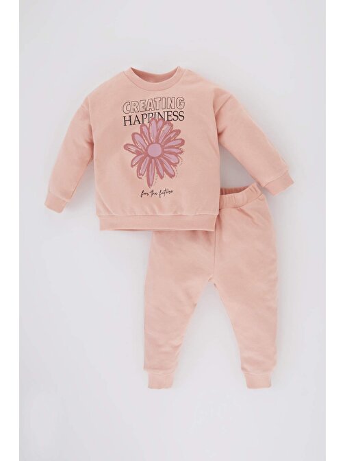 Kız Bebek Çiçekli Sweatshirt Eşofman Altı 2li Takım B9788A524SP