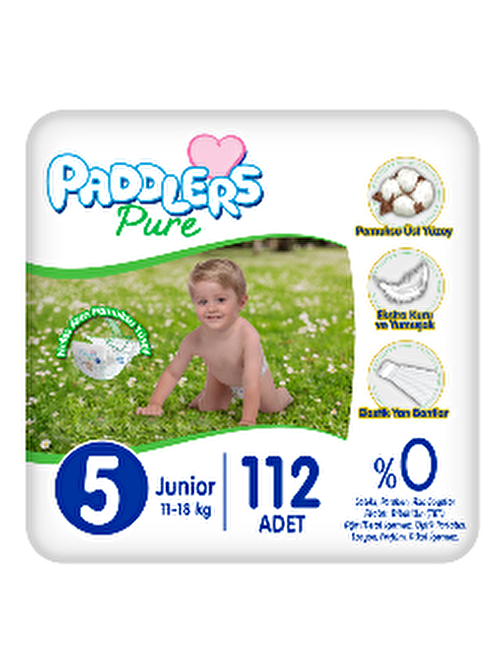Paddlers Pure Bebek Bezi  5 Numara Junior 112 Adet (11-18 Kg) Ekstra Aylık Paket