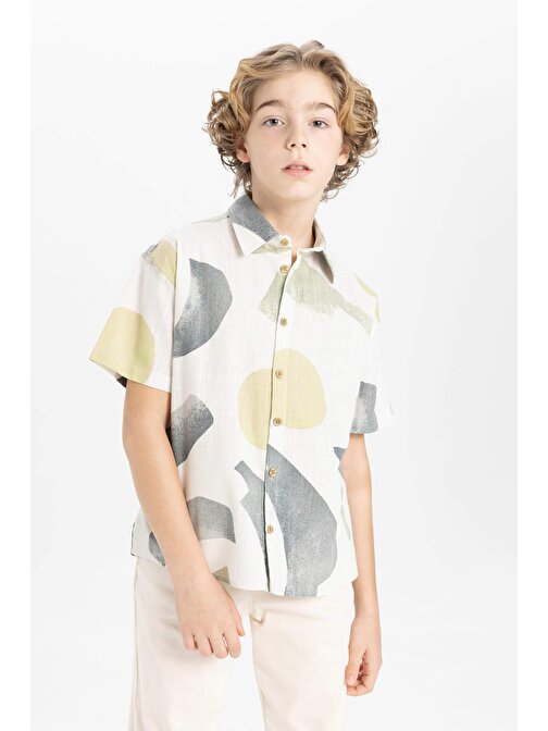 Erkek Çocuk Oversize Fit Polo Yaka Kısa Kollu Gömlek B6114A824SM