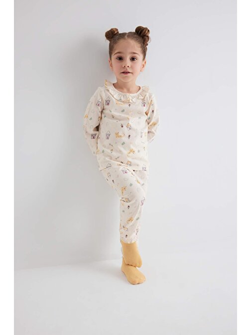 Kız Bebek Hayvan Desenli Uzun Kollu Penye Pijama Takımı C0661A524SP