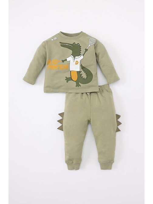 Erkek Bebek Dinazor Baskılı Sweatshirt Eşofman Altı 2li Takım B9500A524SP