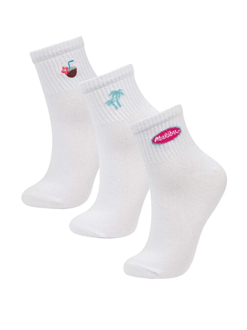 Kadın Nakış 3lü Pamuklu Soket Çorap B6097AXNS