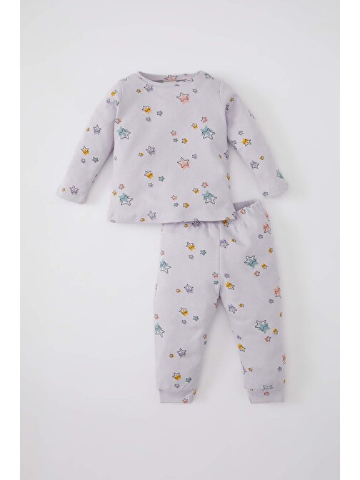 Kız Bebek Yıldız Desenli Uzun Kollu Waffle Pijama Takımı C0660A524SP
