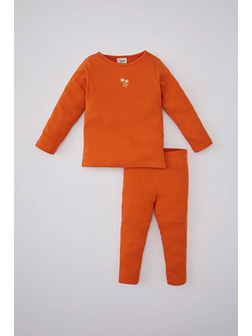 Kız Bebek Nakışlı Uzun Kollu Fitilli Kaşkorse Pijama Takımı Y4168A224SP