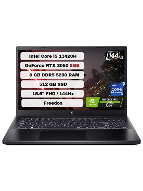 Acer Nitro V 15 NH.QNCEY.001 Intel Core i5 13420H 8GB 512GB SSD RTX3050 Freedos 15.6'' FHD Taşınabilir Bilgisayar ANV15-51-59CJ