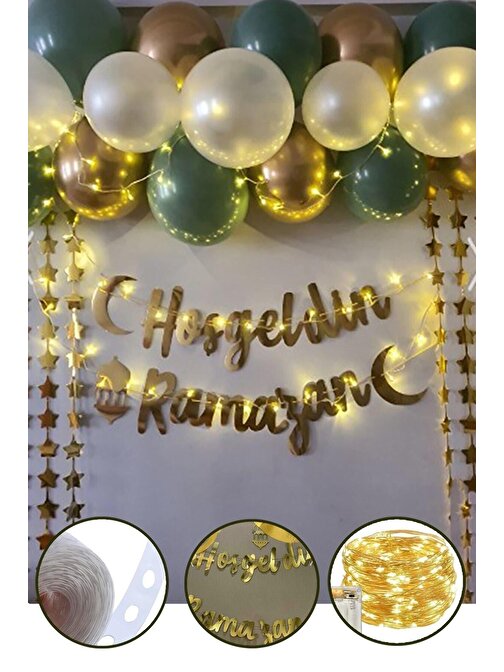 Hoşgeldin Ramazan Gold Yazı Ledli Zincir Balon Seti 11 Ayın Sultanı-Ramazan Süsleri