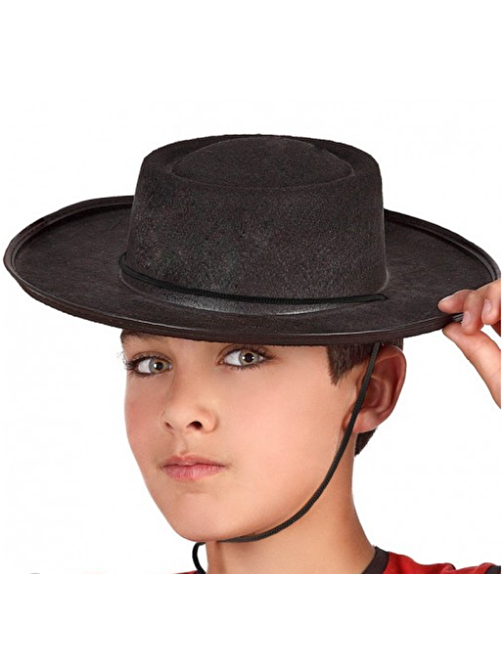 Siyah Renk Keçe Flamenko Şapkası Çocuk Boy