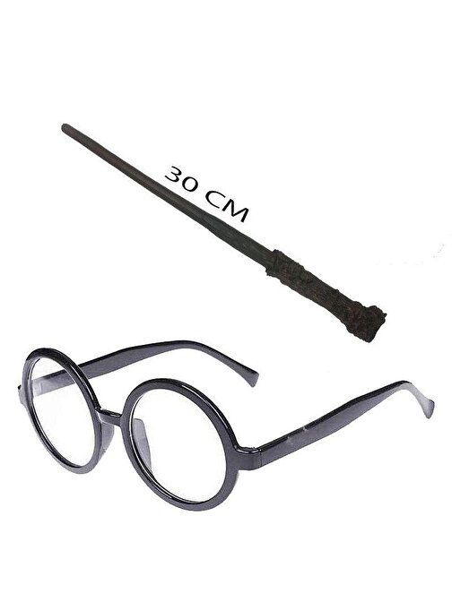 Harry Potter Asası 30 cm ve Siyah Çerçeveli Harry Potter Gözlüğü Seti