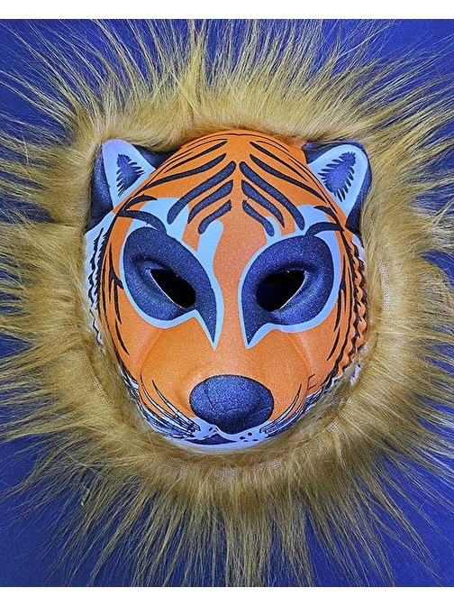 Kahverengi Peluş Saçlı Kırılmaz Yumuşak Tiger Maskesi 22x19 cm