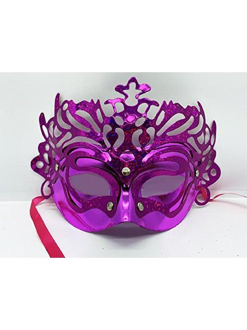 Metalize Ekstra Parlak Hologramlı Parti Maskesi Fuşya Renk 23x14 cm
