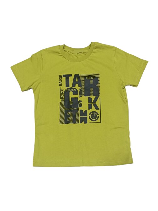 Erkek Çocuk Target Yazı Desenli Yeşil Renk Tişört
