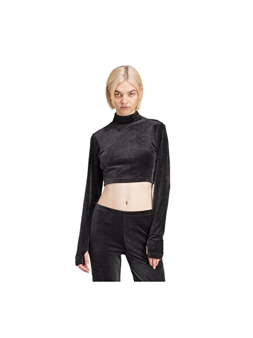 adidas Velvet Crop Top Kadın Günlük Tişört IT9660 Siyah