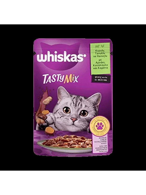 Whiskas Pouch TastyMix Sos İçinde Kuzulu Tavuklu ve Havuçlu Yetişkin Kedi Konservesi 85gr