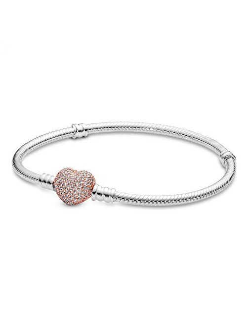 Pandora Pavé Kalp Klipsli Bileklik 586292Cz-17Cm