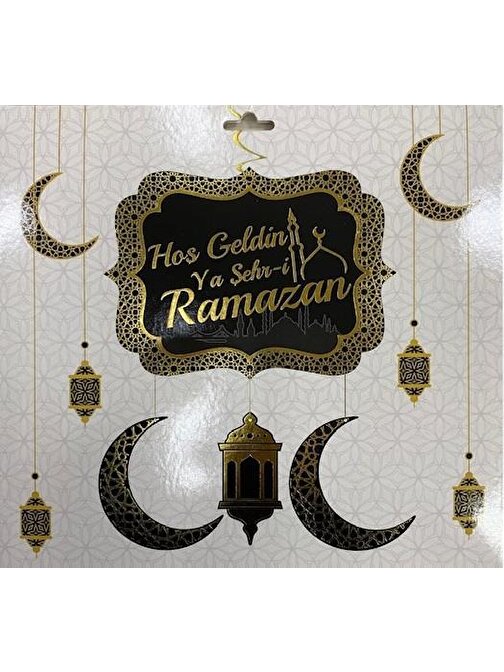 Gold-Siyah Hoşgeldin Ya Şehri Ramazan Tavan Süs - Hoşgeldin Ramazan Banner Ramazan Sarkıt Banner