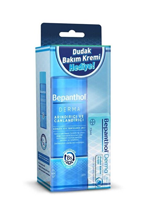 Bepanthol Derma Yüz Temizleme Jeli 200 ml + Derma Dudak Bakım Kremi 7.5 ml