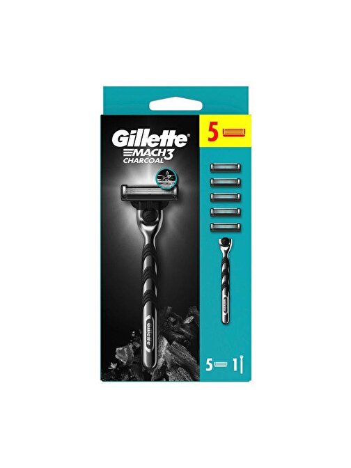 Gillette Mach 3 Charcoal Tıraş Makinesi ve Yedek Tıraş Bıçağı 5'li
