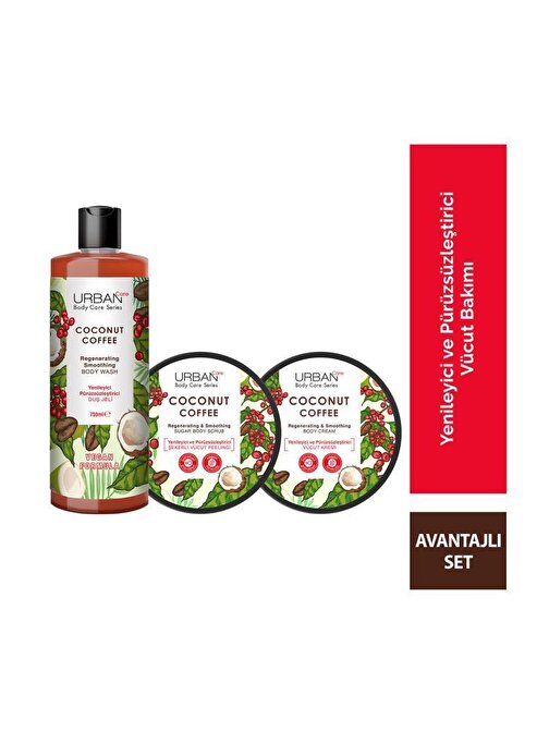 URBAN Care Body Series Coconut Coffee Yenileyici ve Pürüsüzleştirici 3'lü Set