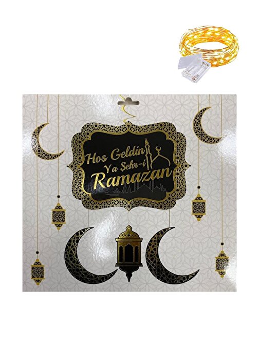 Gold-Siyah Hoşgeldin Ya Şehri Ramazan Tavan Süs + Led - Hoşgeldin Ramazan Banner Ramazan Sarkıt