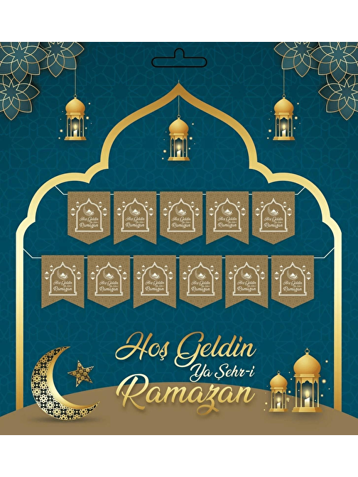 Gold 230 cm Hoşgeldin Ya Şehri Ramazan Banner - Hoşgeldin Ramazan Banner Ramazan Süsleri