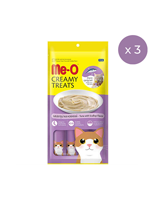 Me-O Creamy Treats Ton Balığı ve Deniz Taraklı Krem Kedi Ödül Maması 4 x 15 g 3'lü Paket