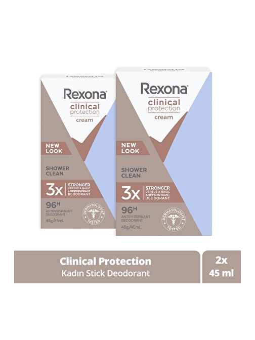 Rexona Clinical Protection Kadın Stick Deodorant Shower Clean 96 Saat Koruma 2 x 45 ml