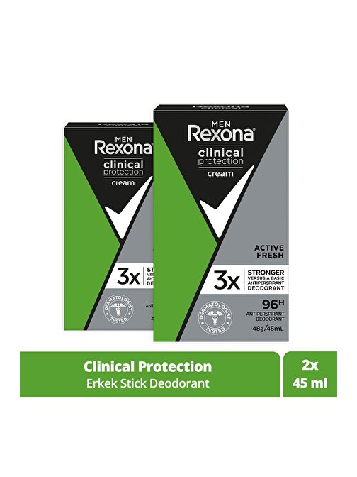 Rexona Men Clinical Protection Erkek Stick Deodorant Active Fresh 96 Saat Koruma 2 x 45 ML