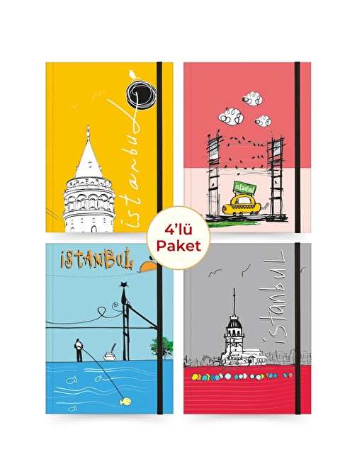 4'lü Defter Seti Renkli İstanbul Defter Çizgili A5