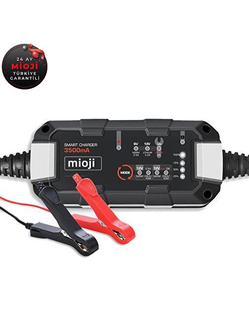 Mioji Mio 3500 3.5A 6V ve 12V Araba Şarj, Akü Bakım, Damlama Şarj Cihazı ve Motosiklet, ATV, Lityum ve Derin Döngülü Aküler için Kükürt Giderici Akıllı Akü Şarj Cihazı