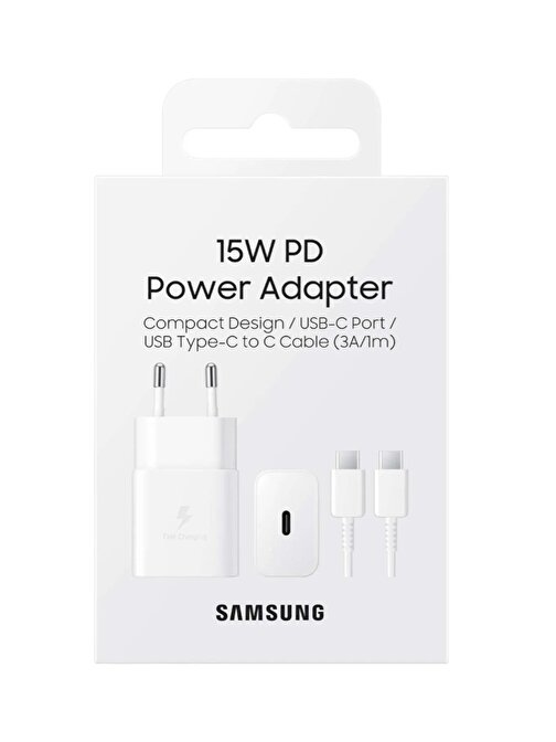 Samsung 3A 15W Hızlı Şarj Adaptörü Type-C Çıkışlı 1m Kablolu Beyaz (Samsung Türkiye Garantili)
