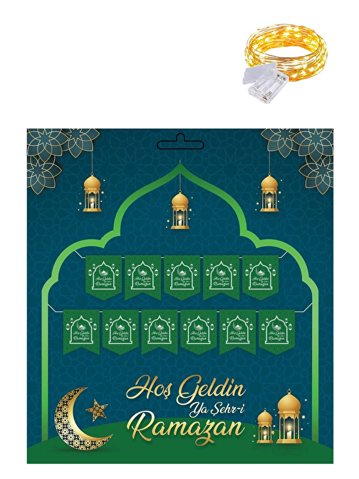 Yeşil 230 cm Hoşgeldin Ya Şehri Ramazan Banner + Led - Hoşgeldin Ramazan Banner Ramazan Süsleri