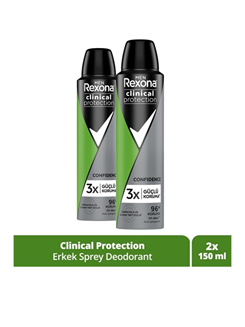 Rexona Men Clinical Protection Erkek Sprey Deodorant Confidence 96 Saat Koruma 2 x 150 ML