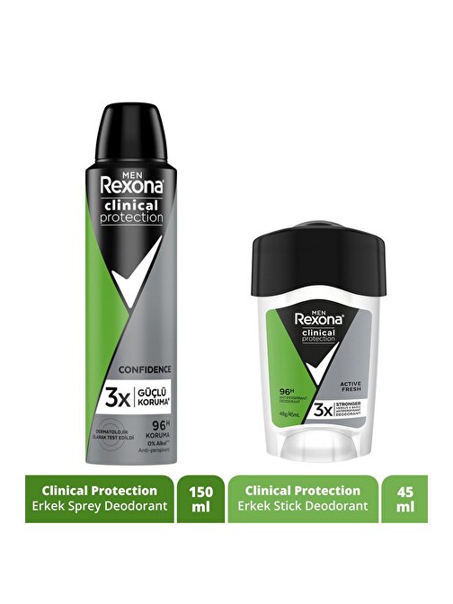 Rexona Men Clinical Protection Erkek Sprey Deodorant 150 ml + Erkek Stick Deodorant 45 ml