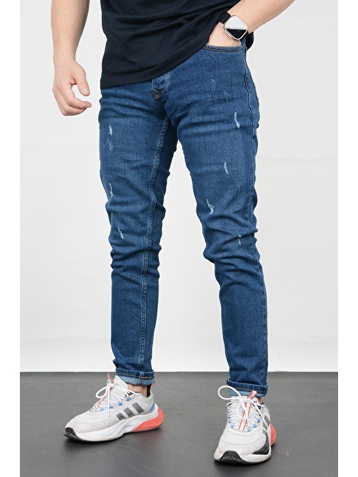 Erkek Slim Fit Çizikli Jean Pantolon Lacivert Edw074