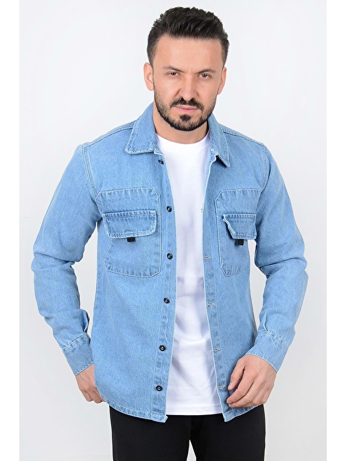 Erkek Slim Fit Cepsiz Cep Görünümlü Kot Ceket CNS01