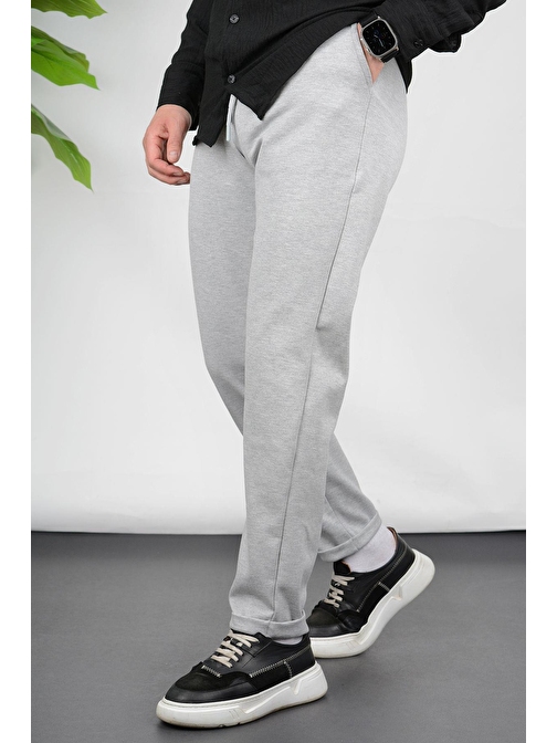 Erkek Double Paça Beli Lastikli Relax Fit Jogger Pantolon Gri Edw036