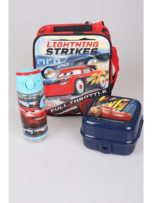 LİSANSLI CARS BESLENME ÇANTASI,TRITAN MATARA 500 ML VE 2 KATLI BESLENME KABI/LUNCH BOX SETİ