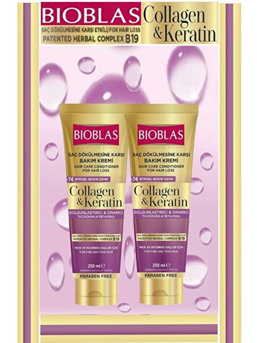 Bioblas Collagen Ve Keratin Saç Dökülmesine Karşı Saç Bakım Kremi 2 x 250 ML