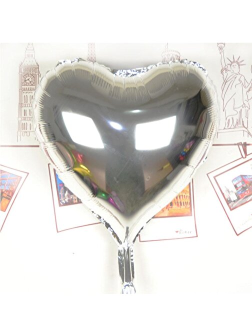 Kalp Uçan Balon Folyo Gümüş 80 cm 32 inç (3877)