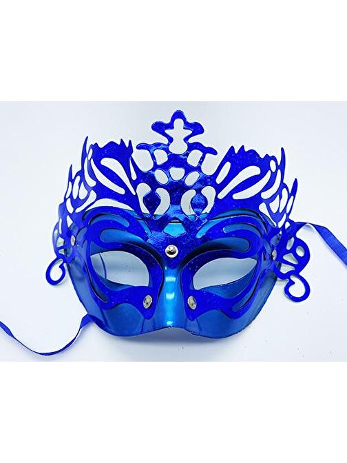 Metalize Ekstra Parlak Hologramlı Parti Maskesi Mavi Renk 23x14 cm (3877)
