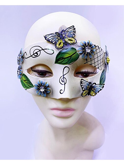 Kelebek ve Çiçek İşlemeli Venedik Maskesi Siyah Renk 10x18 cm (3877)