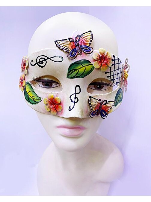 Kelebek ve Çiçek İşlemeli Venedik Maskesi Kırmızı Renk 10x18 cm (3877)