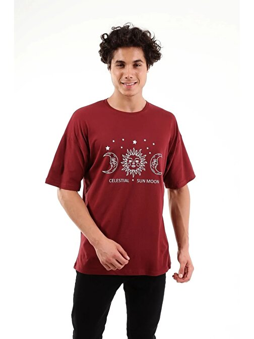 Unisex Oversize Celestial Baskılı  T-shirt
